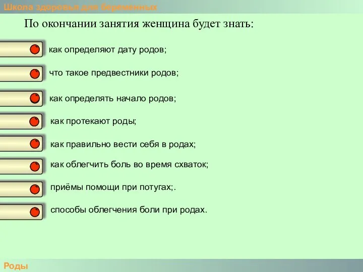 Школа здоровья для беременных Роды По окончании занятия женщина будет знать: