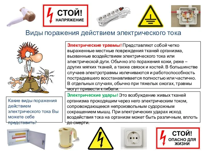 Виды поражения действием электрического тока Какие виды поражения действием электрического тока