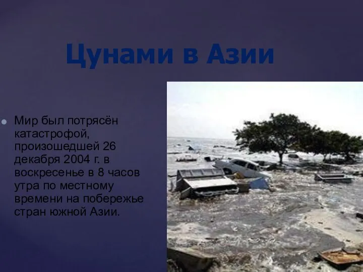 Мир был потрясён катастрофой, произошедшей 26 декабря 2004 г. в воскресенье