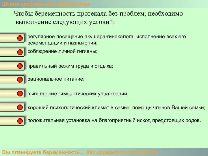 Школа здоровья для беременных Вы планируете беременность… Как определить её наличие