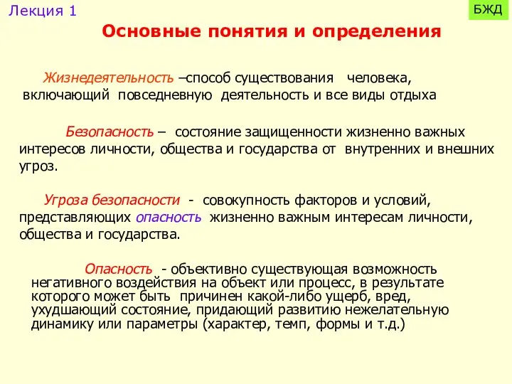 Безопасность – состояние защищенности жизненно важных интересов личности, общества и государства