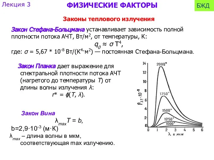 Законы теплового излучения Закон Стефана-Больцмана устанавливает зависимость полной плотности потока АЧТ,