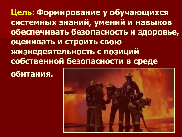 Цель: Формирование у обучающихся системных знаний, умений и навыков обеспечивать безопасность