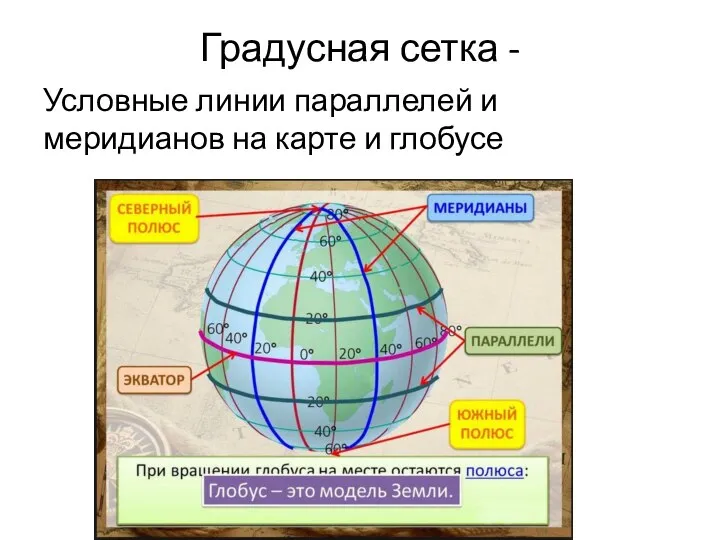 Градусная сетка - Условные линии параллелей и меридианов на карте и глобусе