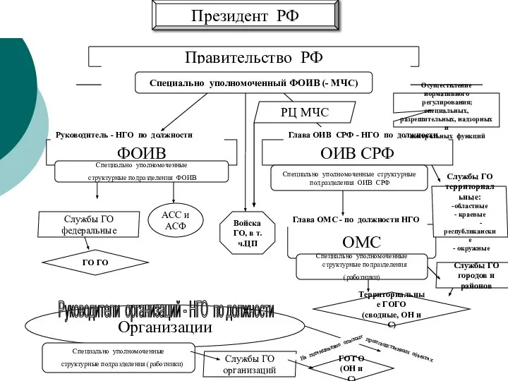 ФОИВ Правительство РФ ОИВ СРФ ОМС Организации Президент РФ Специально уполномоченный