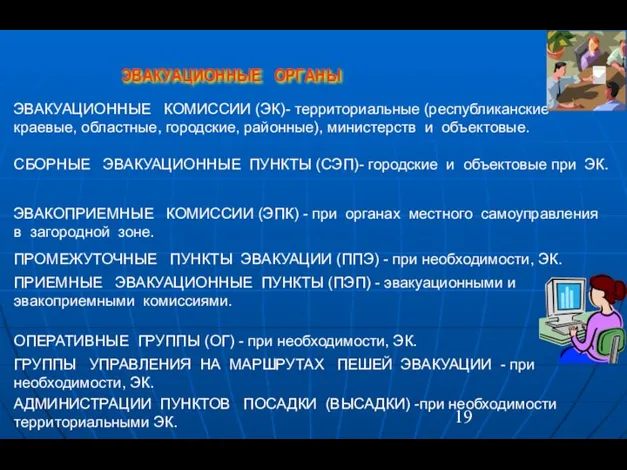 ЭВАКУАЦИОННЫЕ ОРГАНЫ ЭВАКУАЦИОННЫЕ КОМИССИИ (ЭК)- территориальные (республиканские краевые, областные, городские, районные),