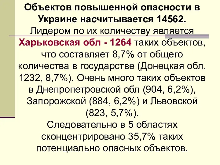 Объектов повышенной опасности в Украине насчитывается 14562. Лидером по их количеству