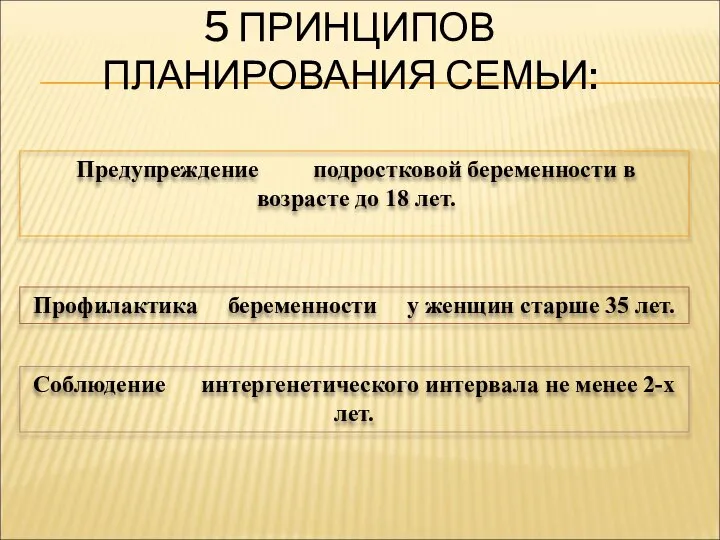 5 ПРИНЦИПОВ ПЛАНИРОВАНИЯ СЕМЬИ: Предупреждение подростковой беременности в возрасте до 18