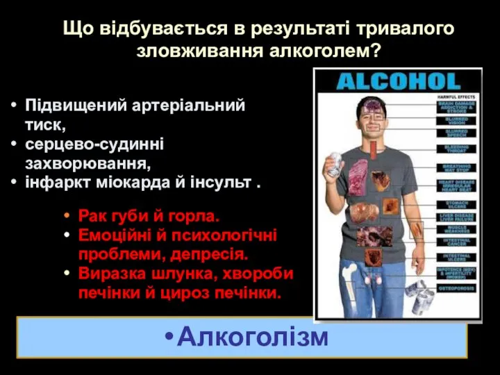 Що відбувається в результаті тривалого зловживання алкоголем? Підвищений артеріальний тиск, серцево-судинні