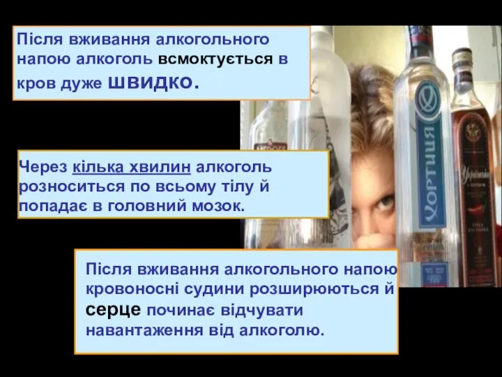 Після вживання алкогольного напою алкоголь всмоктується в кров дуже швидко. Після