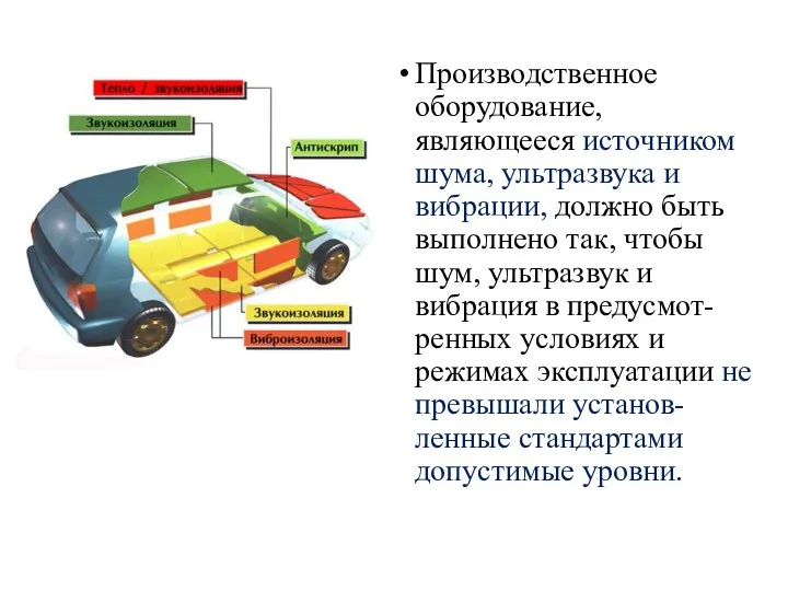 Производственное оборудование, являющееся источником шума, ультразвука и вибрации, должно быть выполнено