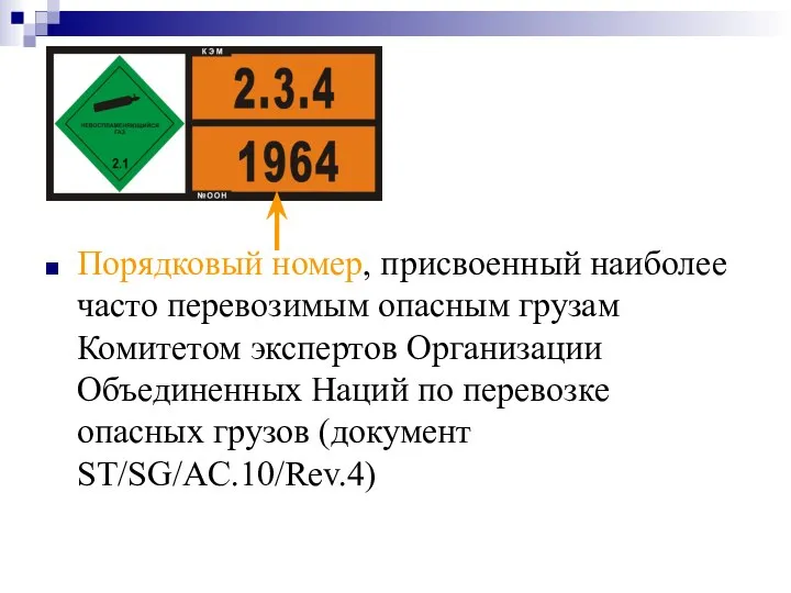 Порядковый номер, присвоенный наиболее часто перевозимым опасным грузам Комитетом экспертов Организации