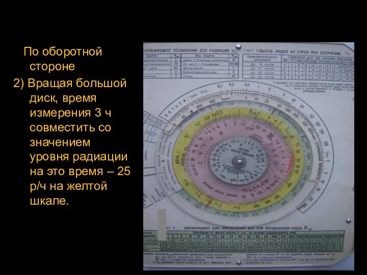 По оборотной стороне 2) Вращая большой диск, время измерения 3 ч