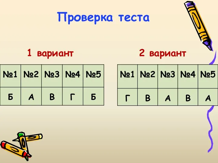 1 вариант 2 вариант Проверка теста