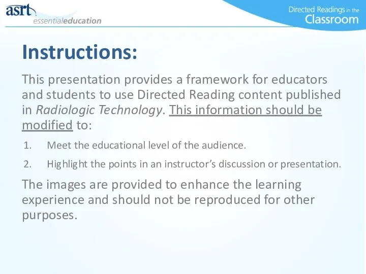Instructions: This presentation provides a framework for educators and students to