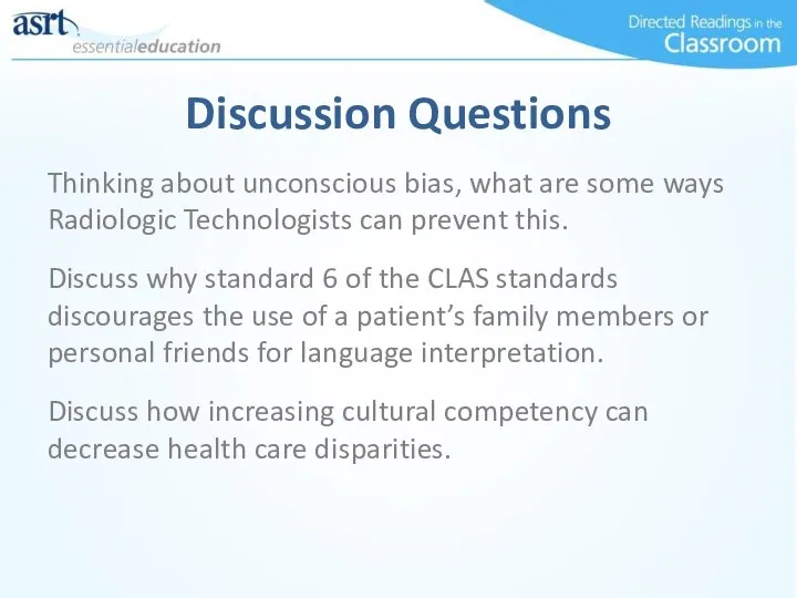 Discussion Questions Thinking about unconscious bias, what are some ways Radiologic