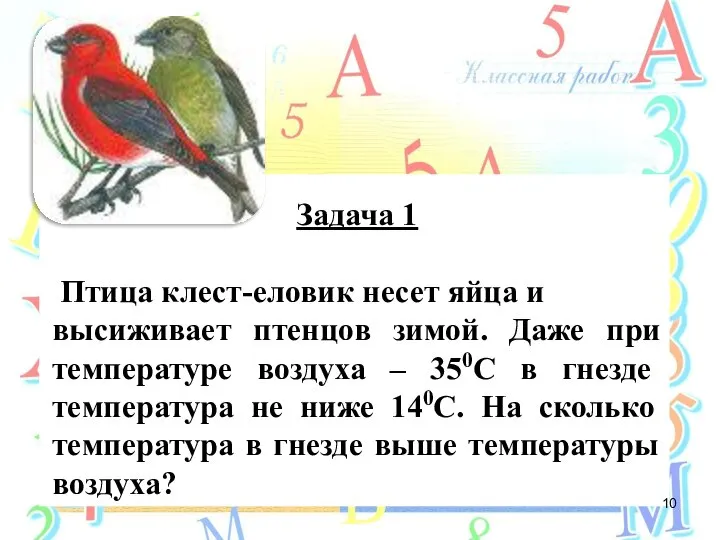 Задача 1 Птица клест-еловик несет яйца и высиживает птенцов зимой. Даже