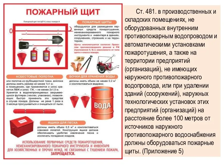 Ст. 481. в производственных и складских помещениях, не оборудованных внутренним противопожарным