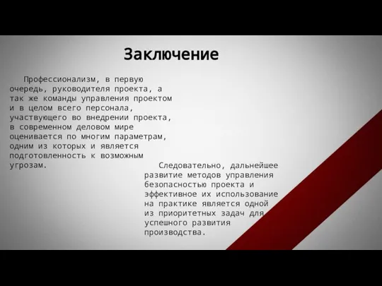 Заключение Профессионализм, в первую очередь, руководителя проекта, а так же команды