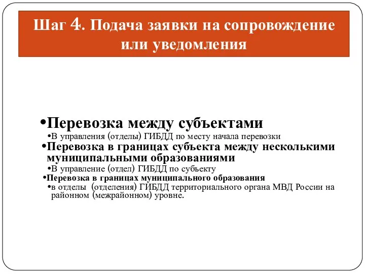 Шаг 4. Подача заявки на сопровождение или уведомления Перевозка между субъектами