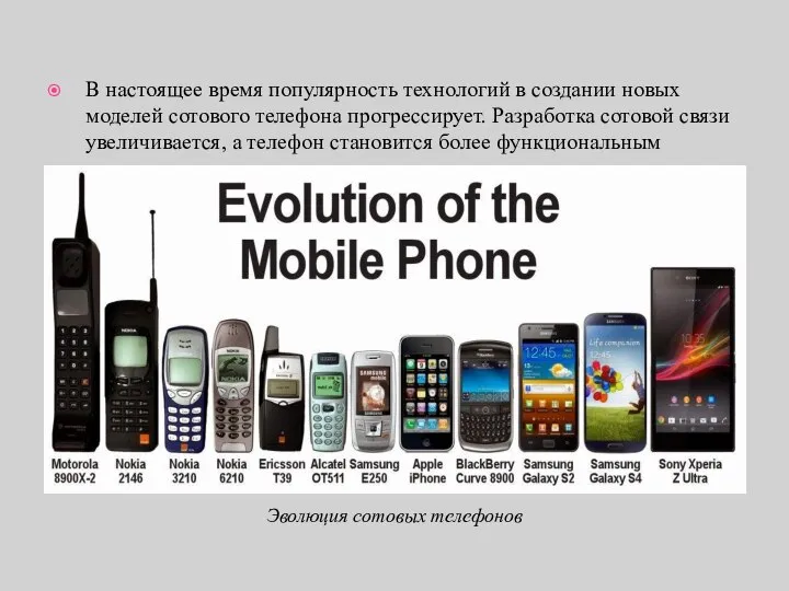В настоящее время популярность технологий в создании новых моделей сотового телефона