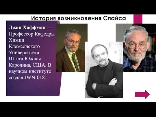 История возникновения Спайса Джон Хаффман — Профессор Кафедры Химии Клемсонского Университета