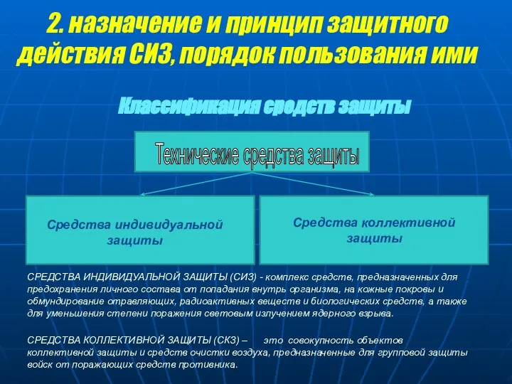 СРЕДСТВА ИНДИВИДУАЛЬНОЙ ЗАЩИТЫ (СИЗ) - комплекс средств, предназначенных для предохранения личного