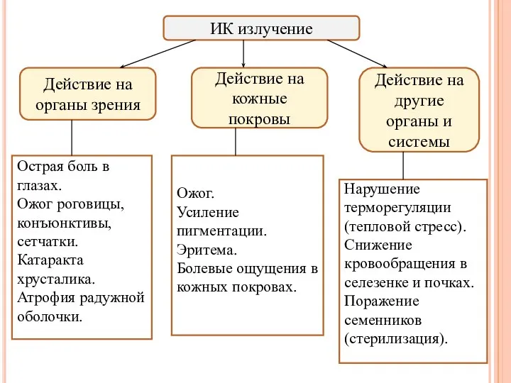 ИК излучение Действие на органы зрения Действие на кожные покровы Действие