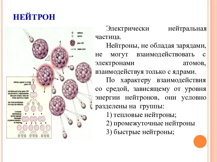 НЕЙТРОН Электрически нейтральная частица. Нейтроны, не обладая зарядами, не могут взаимодействовать