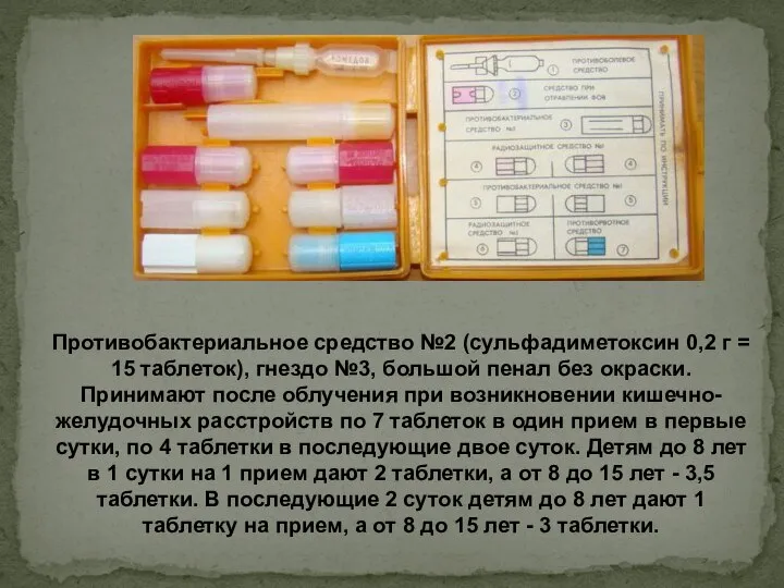 Противобактериальное средство №2 (сульфадиметоксин 0,2 г = 15 таблеток), гнездо №3,