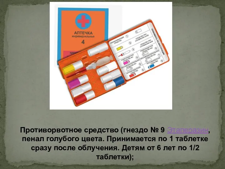 Противорвотное средство (гнездо № 9 Этаперазин, пенал голубого цвета. Принимается по