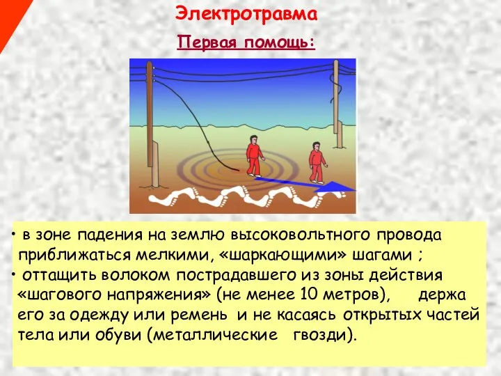 Электротравма в зоне падения на землю высоковольтного провода приближаться мелкими, «шаркающими»