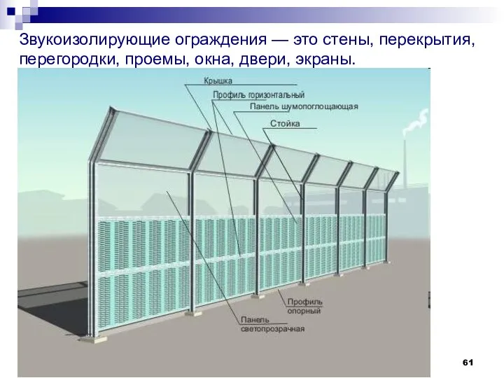 Звукоизолирующие ограждения — это стены, перекрытия, перегородки, проемы, окна, двери, экраны.