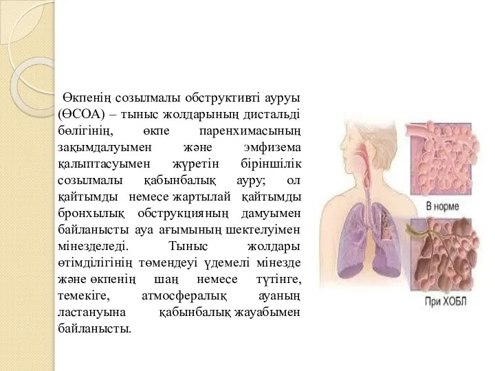 Өкпенің созылмалы обструктивті ауруы (ӨСОА) – тыныс жолдарының дистальді бөлігінің, өкпе