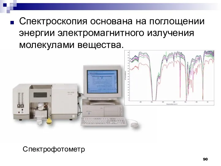 Спектроскопия основана на поглощении энергии электромагнитного излучения молекулами вещества. Спектрофотометр