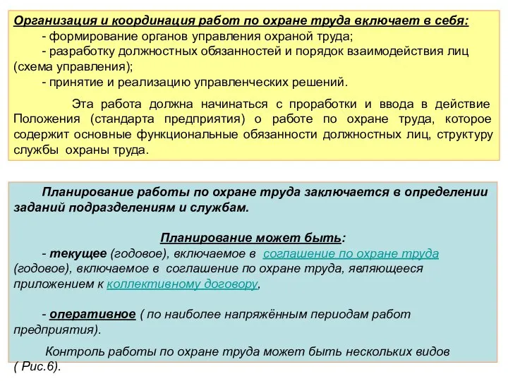 Организация и координация работ по охране труда включает в себя: -