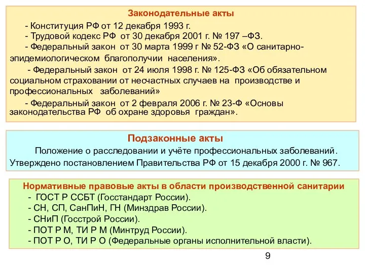 Подзаконные акты Положение о расследовании и учёте профессиональных заболеваний. Утверждено постановлением