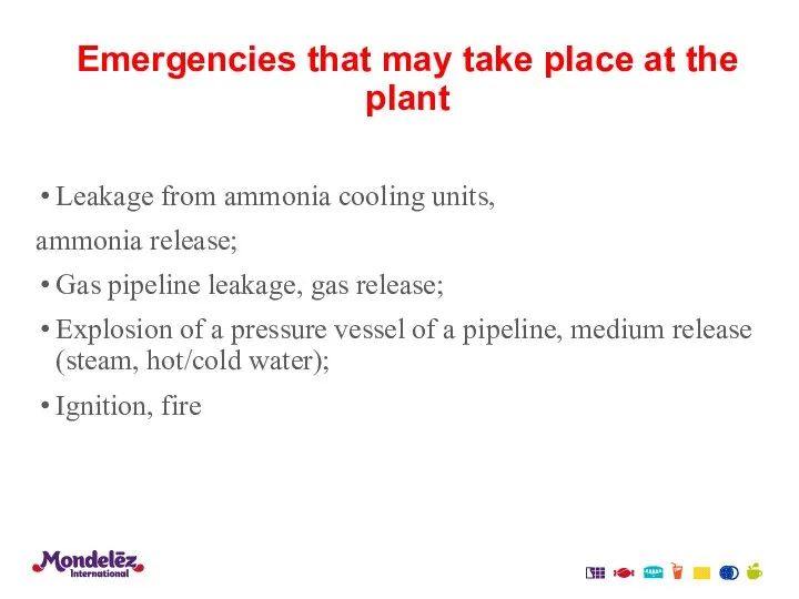 Emergencies that may take place at the plant Leakage from ammonia