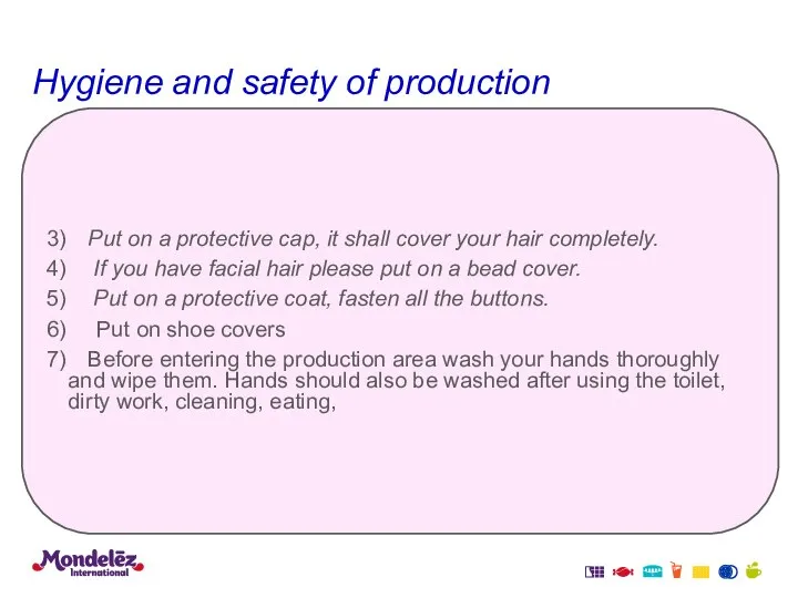 Hygiene and safety of production 3) Put on a protective cap,