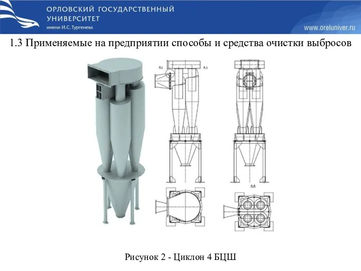 1.3 Применяемые на предприятии способы и средства очистки выбросов Рисунок 2 - Циклон 4 БЦШ