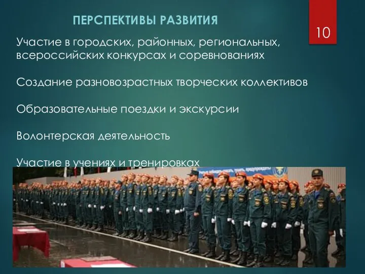 ПЕРСПЕКТИВЫ РАЗВИТИЯ Участие в городских, районных, региональных, всероссийских конкурсах и соревнованиях