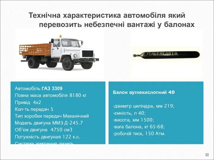 Технічна характеристика автомобіля який перевозить небезпечні вантажі у балонах Балон вуглекислотний