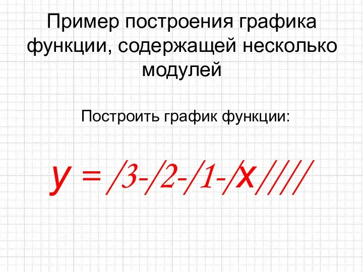 Пример построения графика функции, содержащей несколько модулей у = /3-/2-/1-/x//// Построить график функции: