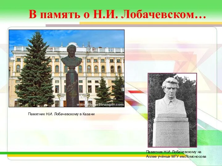 В память о Н.И. Лобачевском… Памятник Н.И. Лобачевскому в Казани Памятник