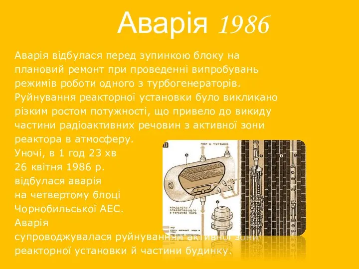 Аварія 1986 Аварія відбулася перед зупинкою блоку на плановий ремонт при