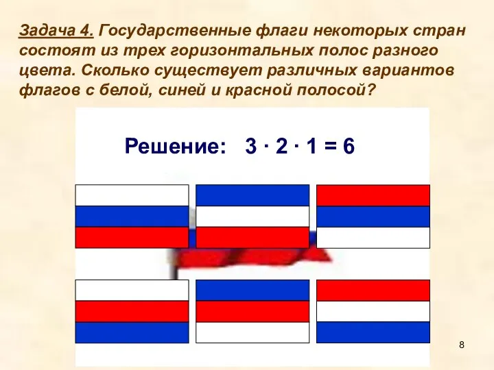 Задача 4. Государственные флаги некоторых стран состоят из трех горизонтальных полос