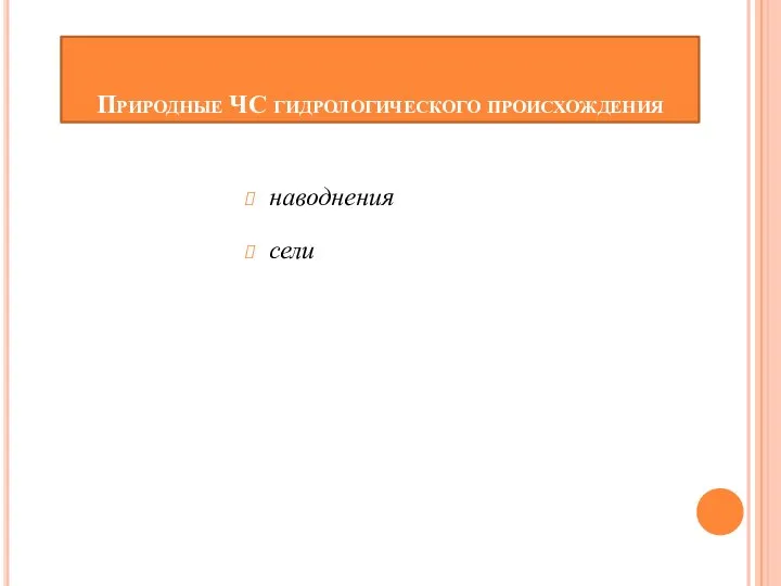 Природные ЧС гидрологического происхождения наводнения сели