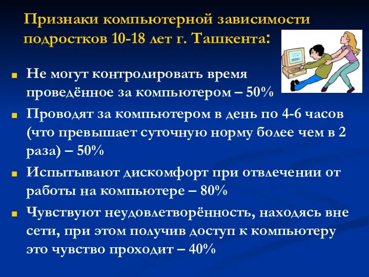 Признаки компьютерной зависимости подростков 10-18 лет г. Ташкента: Не могут контролировать