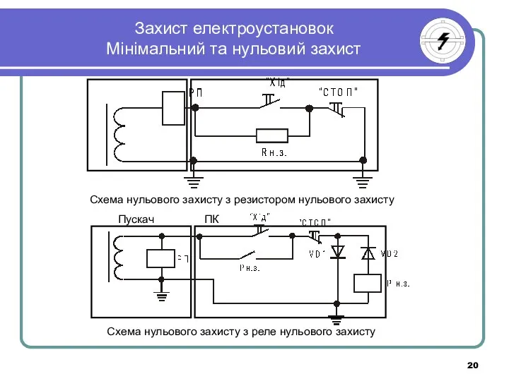 Захист електроустановок Мінімальний та нульовий захист Схема нульового захисту з резистором