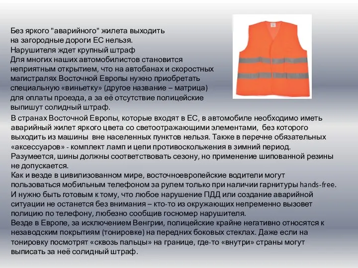 Без яркого "аварийного" жилета выходить на загородные дороги ЕС нельзя. Нарушителя